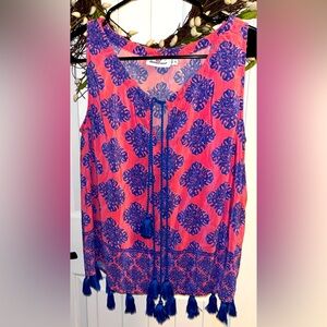 Vineyard Vines Blue and Pink Tie Front Tank Top
